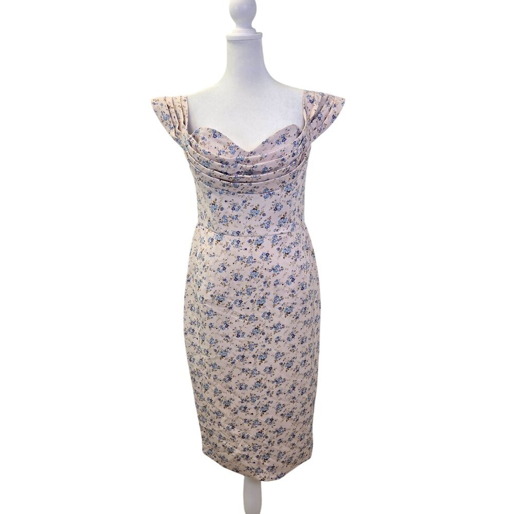 NWT Lavish Alice Bardot Floral Off The Shoulder Cowl Midi Dress Size 8